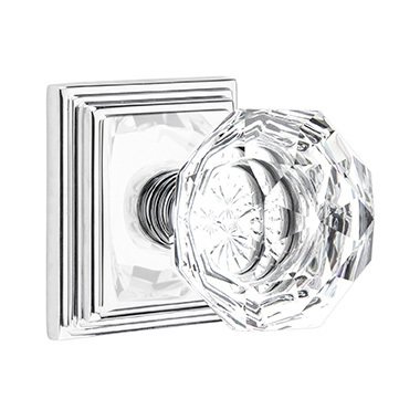 Diamond Double Dummy Door Knob with Wilshire Rose in Polished Chrome