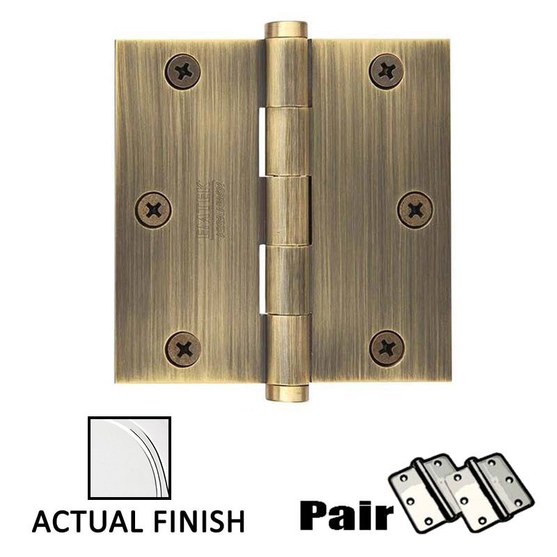 3-1/2" X 3-1/2" Square Steel Residential Duty Hinge in Polished Chrome (Sold In Pairs)