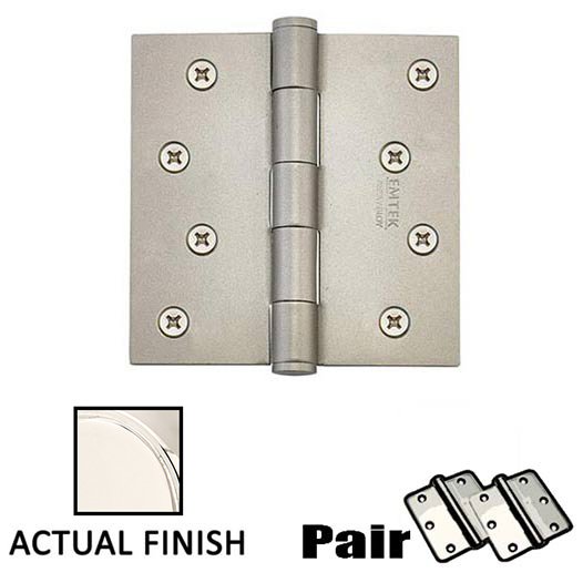 4" X 4" Square Steel Residential Duty Hinge in Polished Nickel (Sold In Pairs)