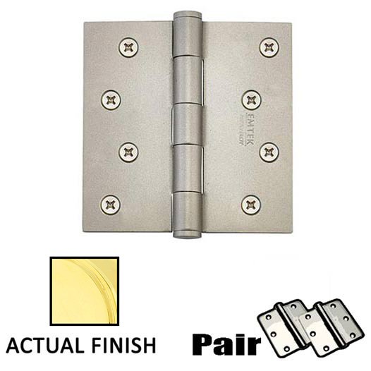 4" X 4" Square Steel Residential Duty Hinge in Polished Brass (Sold In Pairs)