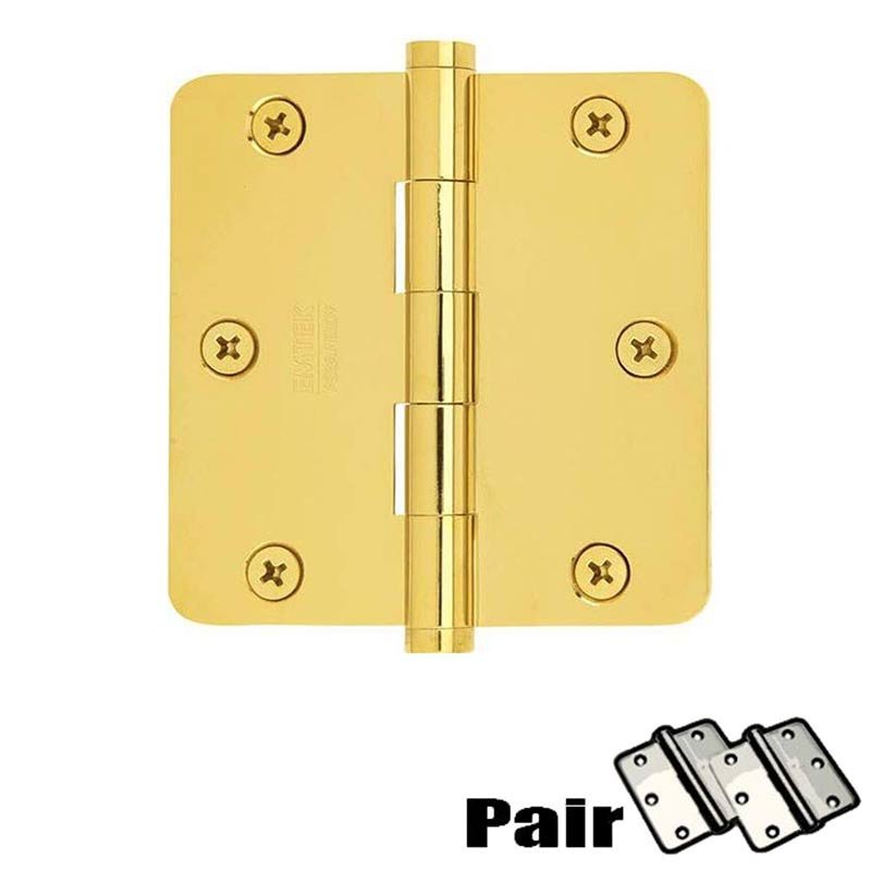 3-1/2" X 3-1/2" 1/4" Radius Steel Residential Duty Hinge in Polished Brass (Sold In Pairs)