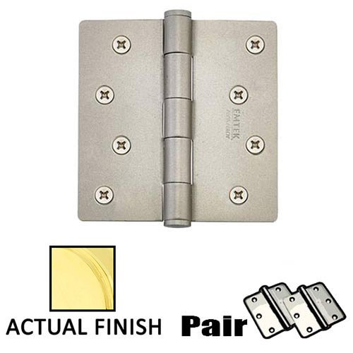 4" X 4" 1/4" Radius Steel Residential Duty Hinge in Polished Brass (Sold In Pairs)