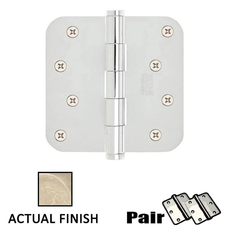 4" X 4" 5/8" Radius Steel Residential Duty Hinge in Tumbled White Bronze (Sold In Pairs)