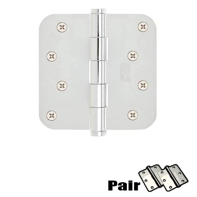 4" X 4" 5/8" Radius Steel Residential Duty Hinge in Polished Chrome (Sold In Pairs)