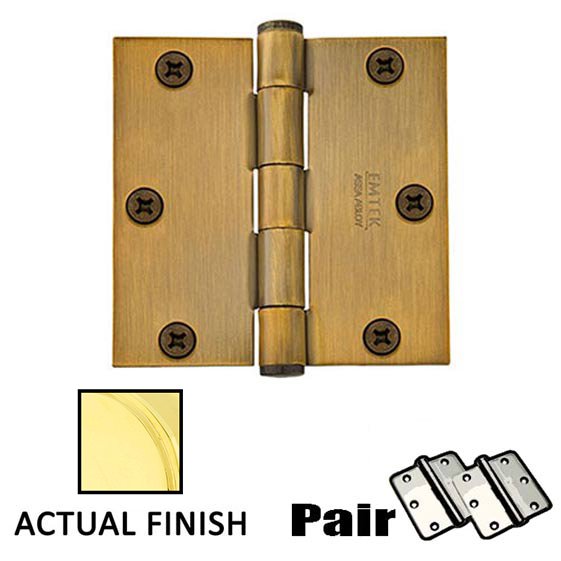 3-1/2" X 3-1/2" Square Steel Heavy Duty Hinge in Polished Brass (Sold In Pairs)