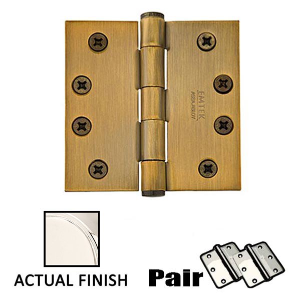 4" X 4" Square Steel Heavy Duty Hinge in Polished Nickel (Sold In Pairs)