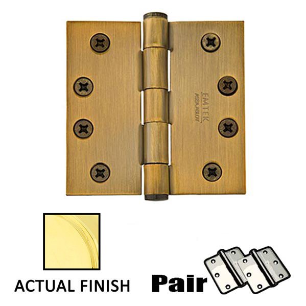 4" X 4" Square Steel Heavy Duty Hinge in Polished Brass (Sold In Pairs)