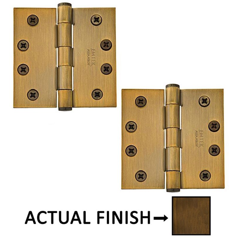 4" X 4" Square Steel Heavy Duty Hinge in French Antique Brass (Sold In Pairs)