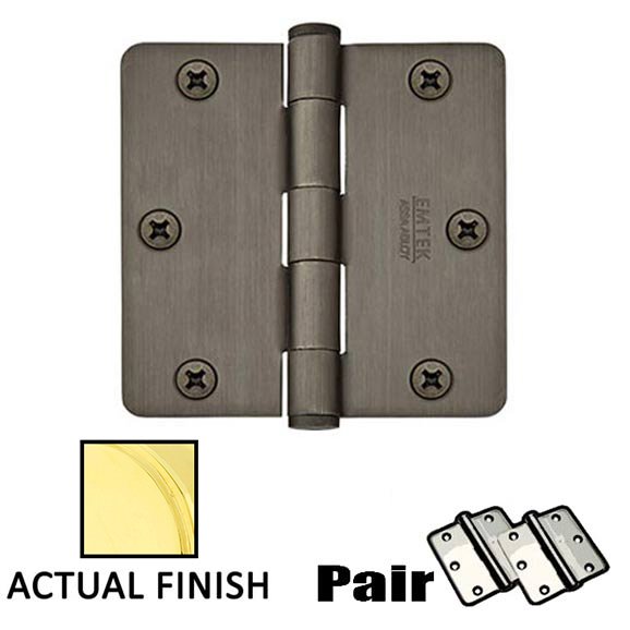 3-1/2" X 3-1/2" 1/4" Radius Steel Heavy Duty Hinge in Polished Brass (Sold In Pairs)
