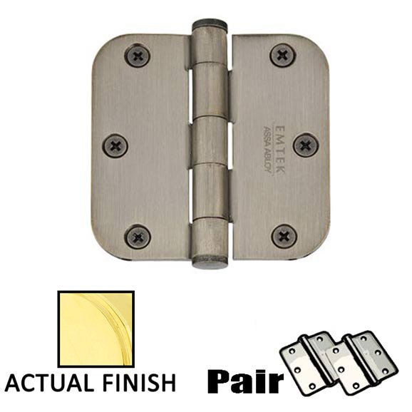 3-1/2" X 3-1/2" 5/8" Radius Heavy Duty Steel Hinge in Polished Brass (Sold In Pairs)