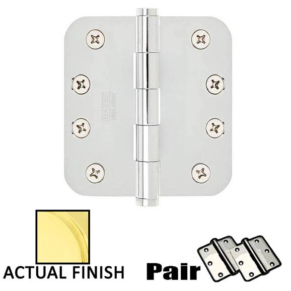 4" X 4" 5/8" Radius Heavy Duty Steel Hinge in Polished Brass (Sold In Pairs)