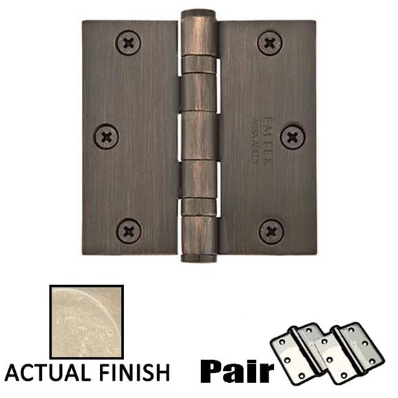 3-1/2" X 3-1/2" Square Heavy Duty Steel Ball Bearing Hinge in Tumbled White Bronze (Sold In Pairs)