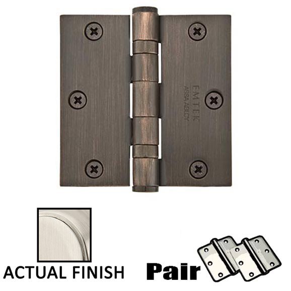 3-1/2" X 3-1/2" Square Heavy Duty Steel Ball Bearing Hinge in Satin Nickel (Sold In Pairs)