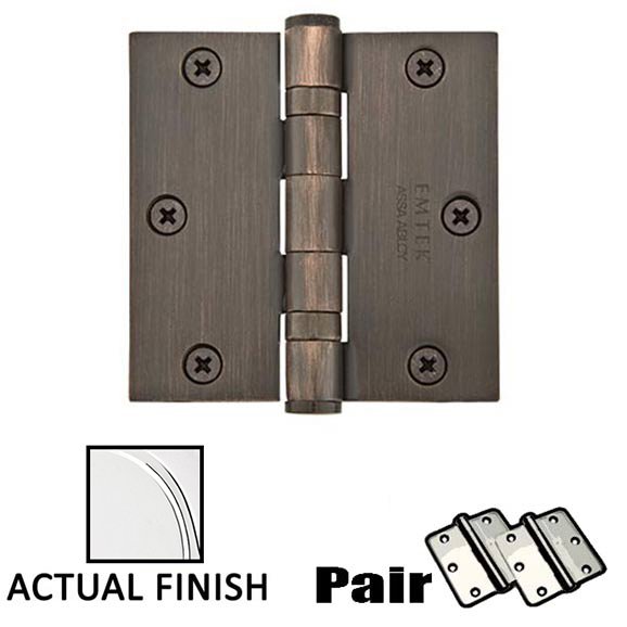 3-1/2" X 3-1/2" Square Heavy Duty Steel Ball Bearing Hinge in Polished Chrome (Sold In Pairs)
