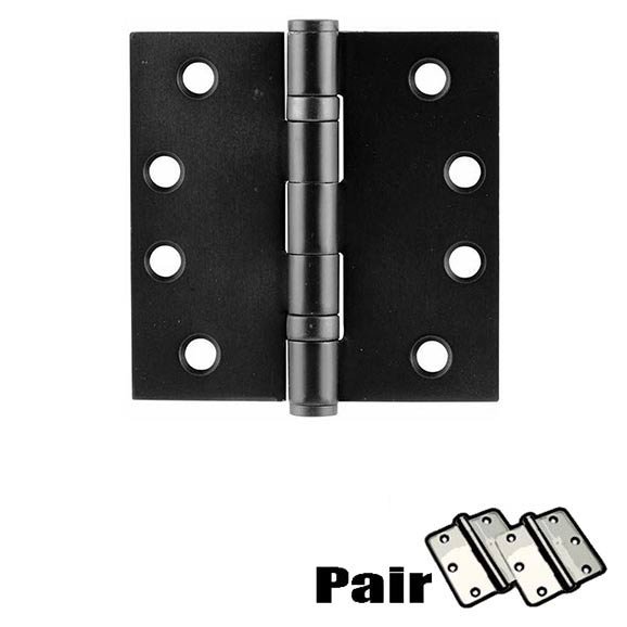 4" X 4" Square Steel Heavy Duty Ball Bearing Hinge in Flat Black (Sold In Pairs)