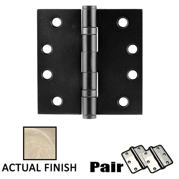 4" X 4" Square Steel Heavy Duty Ball Bearing Hinge in Tumbled White Bronze (Sold In Pairs)