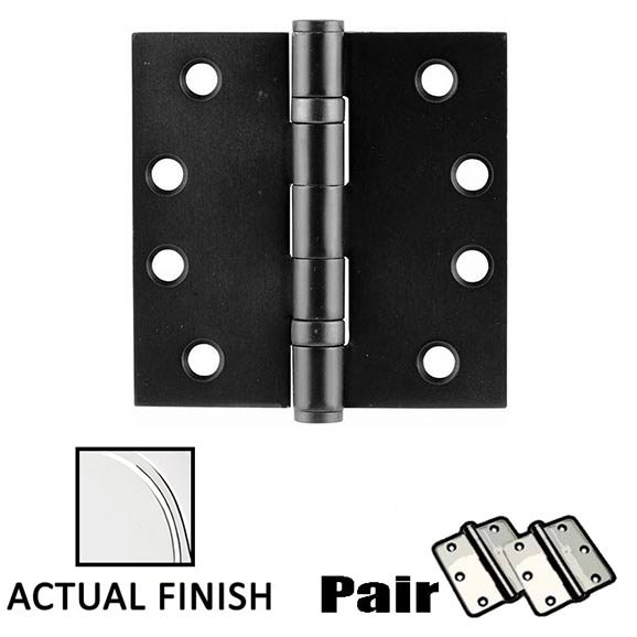 4" X 4" Square Steel Heavy Duty Ball Bearing Hinge in Polished Chrome (Sold In Pairs)