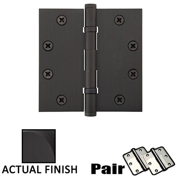 4-1/2" X 4-1/2" Square Steel Heavy Duty Ball Bearing Hinge in Flat Black (Sold In Pairs)