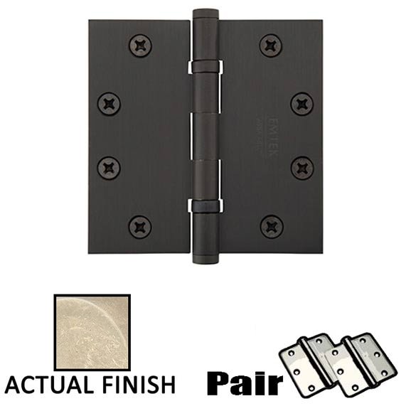 4-1/2" X 4-1/2" Square Steel Heavy Duty Ball Bearing Hinge in Tumbled White Bronze (Sold In Pairs)