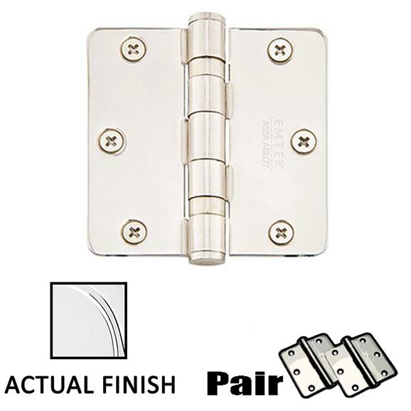 3-1/2" X 3-1/2" 1/4" Radius Heavy Duty Steel Ball Bearing Hinge in Polished Chrome (Sold In Pairs)