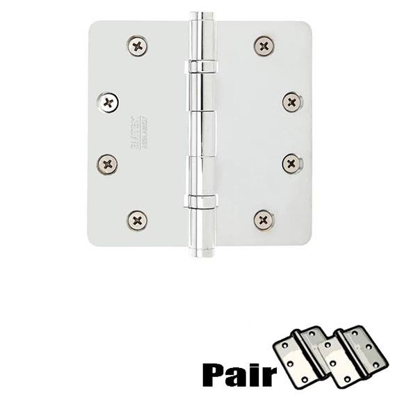 4" X 4" 1/4" Radius Steel Heavy Duty Ball Bearing Hinge in Polished Chrome (Sold In Pairs)