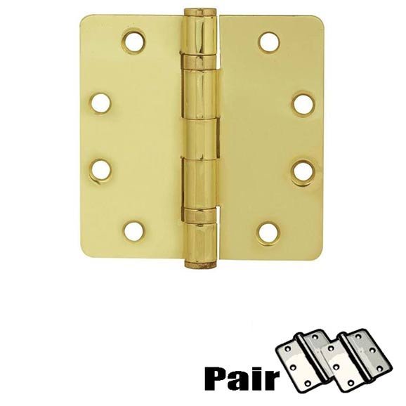 4-1/2" X 4-1/2" 1/4" Radius Steel Heavy Duty Ball Bearing Hinge in Polished Brass (Sold In Pairs)