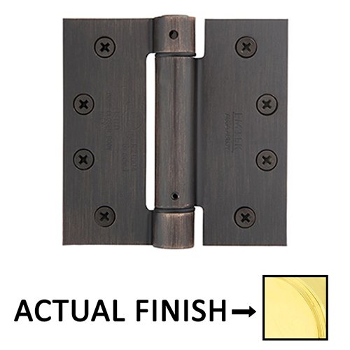 4" x 4" Square UL Steel Spring Hinge in Polished Brass (Sold In Pairs)