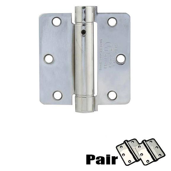 3-1/2" X 3-1/2" 1/4" Radius UL Steel Spring Hinge in Polished Chrome (Sold In Pairs)