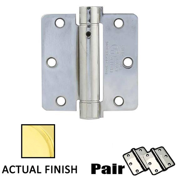 3-1/2" X 3-1/2" 1/4" Radius UL Steel Spring Hinge in Polished Brass (Sold In Pairs)