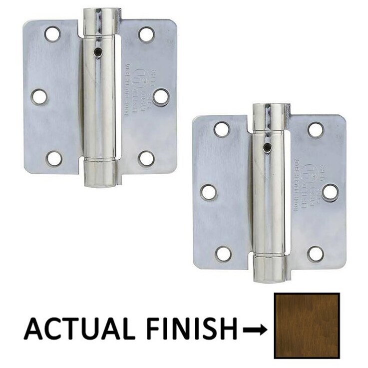 3-1/2" X 3-1/2" 1/4" Radius UL Steel Spring Hinge in French Antique Brass (Sold In Pairs)
