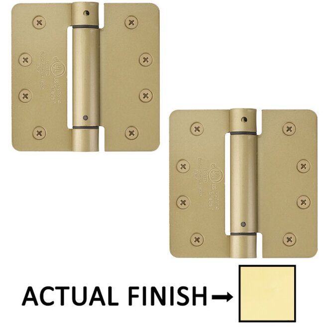 4" X 4" 1/4" Radius UL Steel Spring Hinge in Polished Brass (Sold In Pairs)