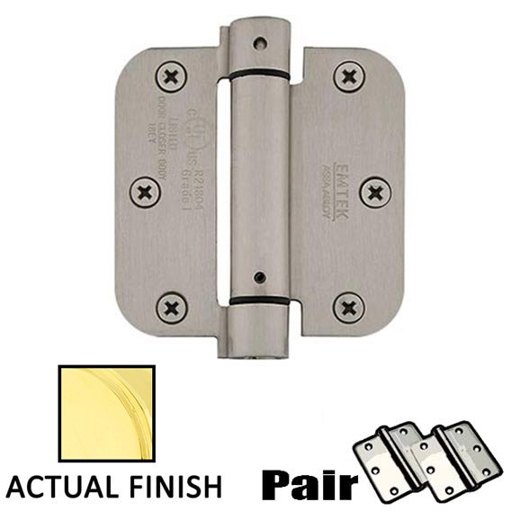 3-1/2" X 3-1/2" 5/8" Radius UL Steel Spring Hinge in Polished Brass (Sold In Pairs)