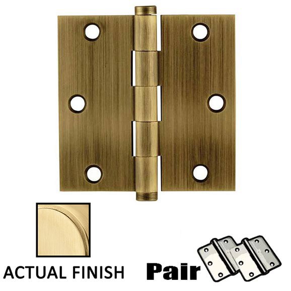 3-1/2" X 3-1/2" Square Solid Brass Residential Duty Hinge in Satin Brass (Sold In Pairs)