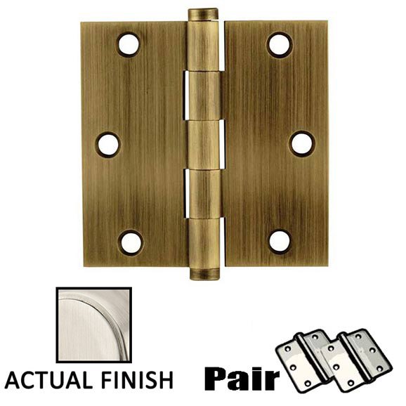 3-1/2" X 3-1/2" Square Solid Brass Residential Duty Hinge in Satin Nickel (Sold In Pairs)