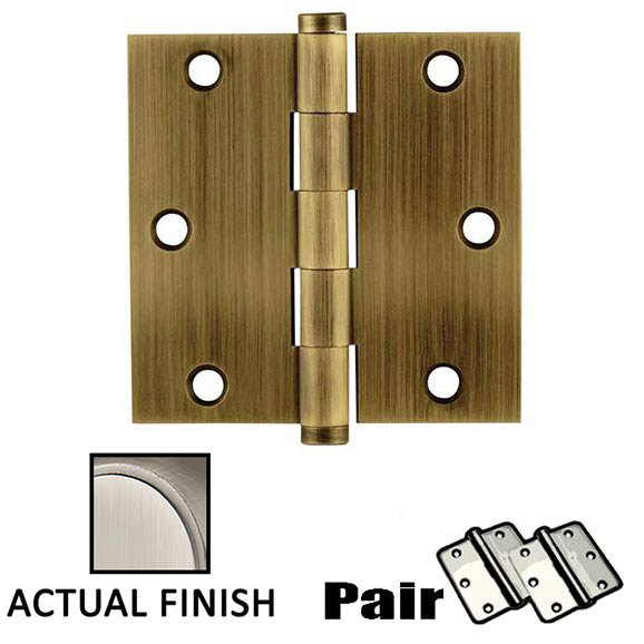 3-1/2" X 3-1/2" Square Solid Brass Residential Duty Hinge in Pewter (Sold In Pairs)