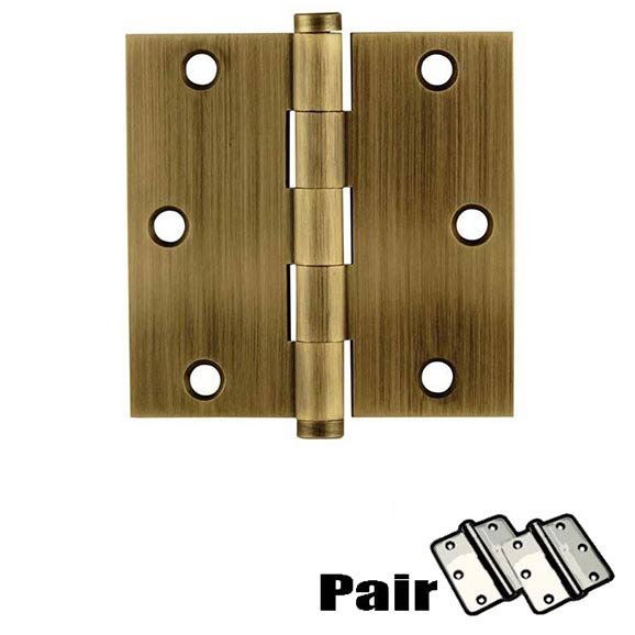 3-1/2" X 3-1/2" Square Solid Brass Residential Duty Hinge in French Antique Brass (Sold In Pairs)