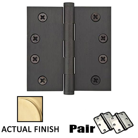 4" X 4" Square Solid Brass Residential Duty Hinge in Satin Brass (Sold In Pairs)