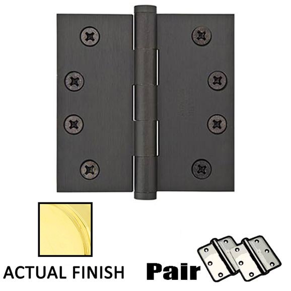 4" X 4" Square Solid Brass Residential Duty Hinge in Unlacquered Brass (Sold In Pairs)