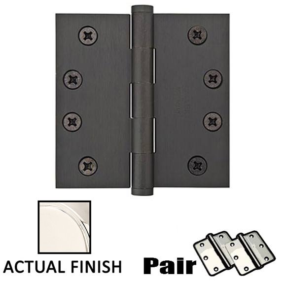 4" X 4" Square Solid Brass Residential Duty Hinge in Polished Nickel (Sold In Pairs)