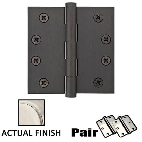 4" X 4" Square Solid Brass Residential Duty Hinge in Satin Nickel (Sold In Pairs)