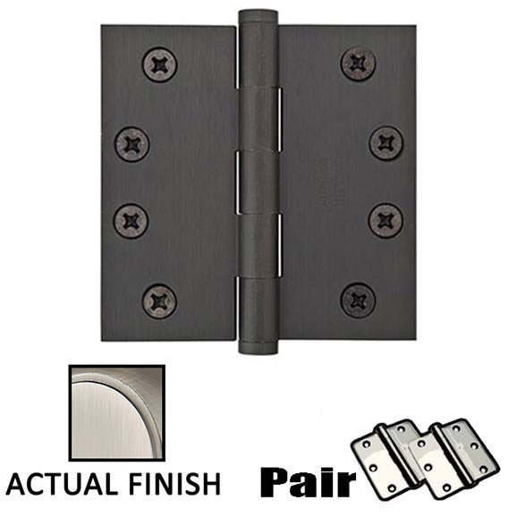 4" X 4" Square Solid Brass Residential Duty Hinge in Pewter (Sold In Pairs)