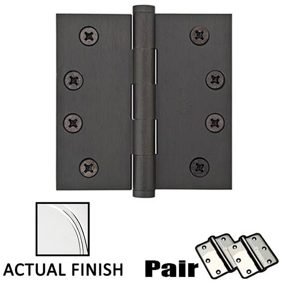 4" X 4" Square Solid Brass Residential Duty Hinge in Polished Chrome (Sold In Pairs)