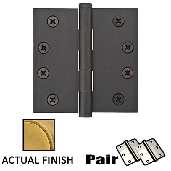 4" X 4" Square Solid Brass Residential Duty Hinge in French Antique Brass (Sold In Pairs)