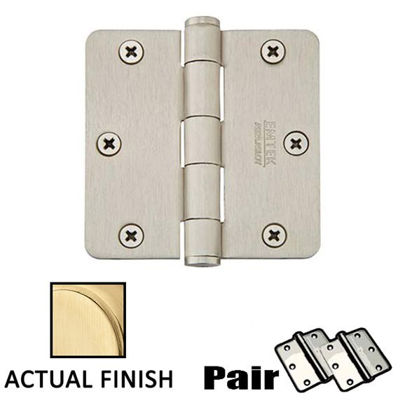 3-1/2" X 3-1/2" 1/4" Radius Solid Brass Residential Duty Hinge in Satin Brass (Sold In Pairs)