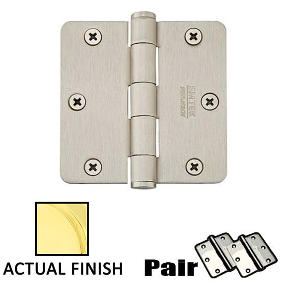 3-1/2" X 3-1/2" 1/4" Radius Solid Brass Residential Duty Hinge in Unlacquered Brass (Sold In Pairs)