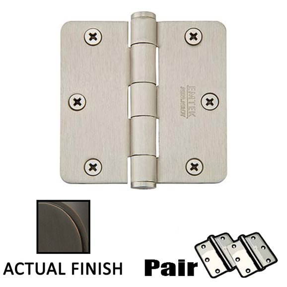3-1/2" X 3-1/2" 1/4" Radius Solid Brass Residential Duty Hinge in Oil Rubbed Bronze (Sold In Pairs)