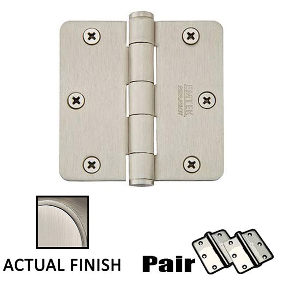 3-1/2" X 3-1/2" 1/4" Radius Solid Brass Residential Duty Hinge in Pewter (Sold In Pairs)