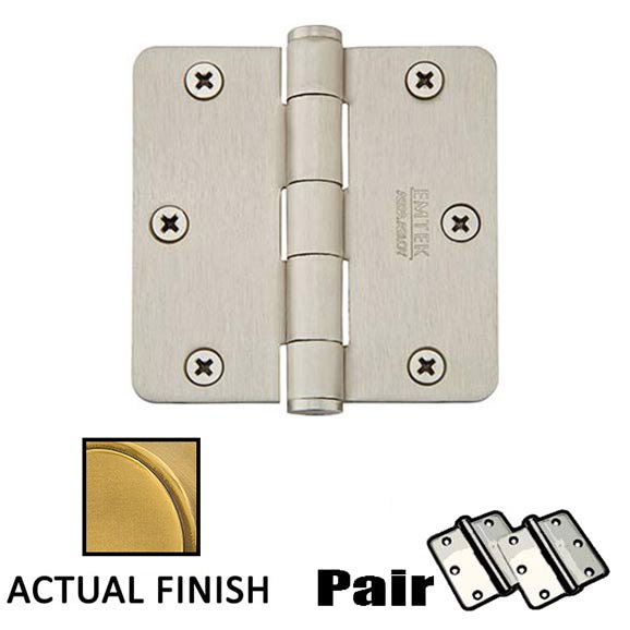 3-1/2" X 3-1/2" 1/4" Radius Solid Brass Residential Duty Hinge in French Antique Brass (Sold In Pairs)