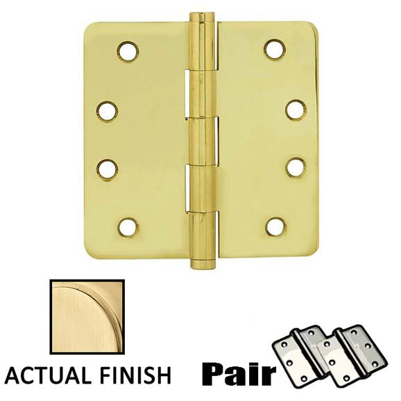4" X 4" 1/4" Radius Solid Brass Residential Duty Hinge in Satin Brass (Sold In Pairs)