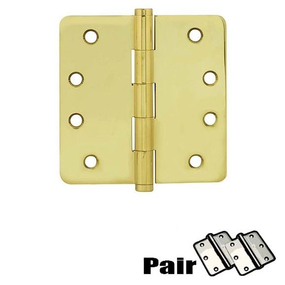 4" X 4" 1/4" Radius Solid Brass Residential Duty Hinge in Unlacquered Brass (Sold In Pairs)